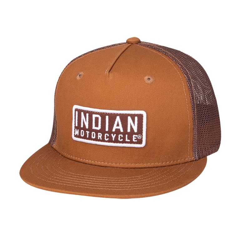 인디언모터사이클 하이 프로파일 패치 트러커 모자, 브라운